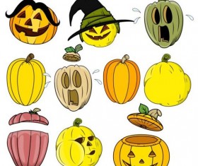 Funny halloween pumpkin set vector