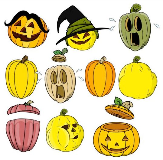 Funny halloween pumpkin set vector