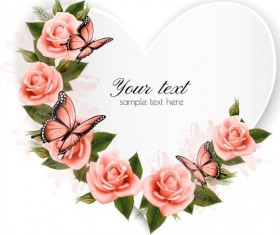 Getting card with beautiful pink flowers and butterflies vector
