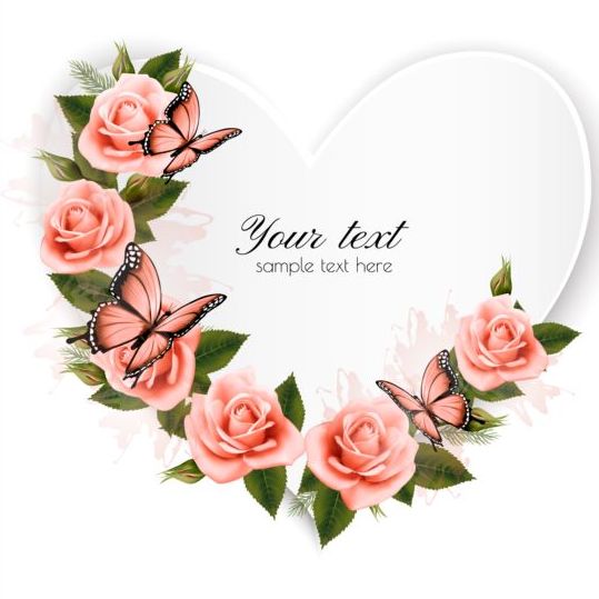 Getting card with beautiful pink flowers and butterflies vector