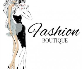 Girl with fashion background design vector 04