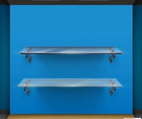 Glass shelves display blue background vector