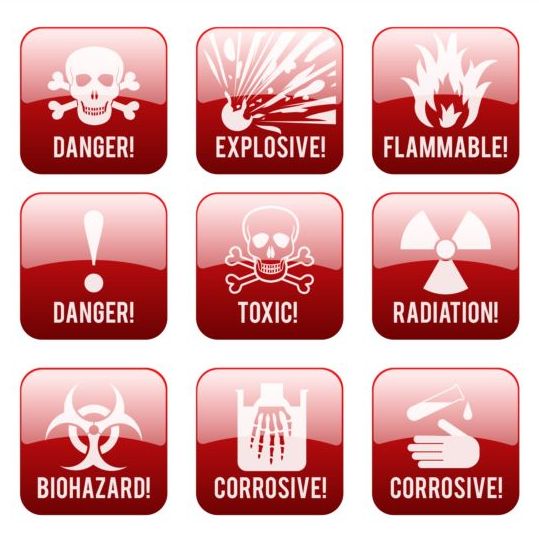 Glass textured danger icons red vector