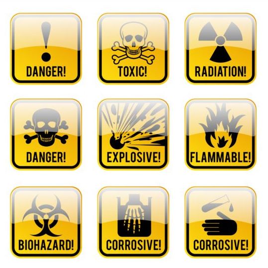 Glass textured danger icons yellow vector