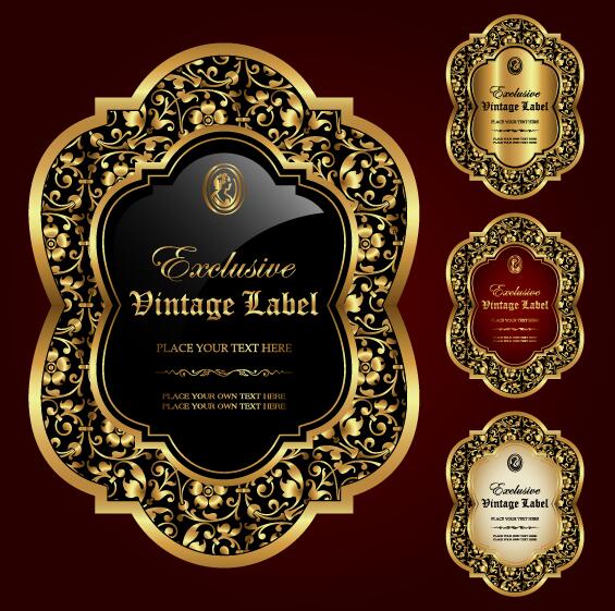 Glass textured golden labels vintage vector
