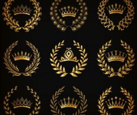 Golden crown with luxury laurel vector