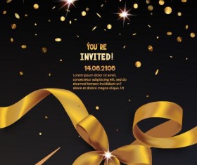 Golden ribbon with black invitation card vector