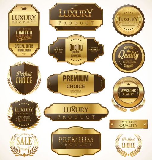 Golden with brown luxury badges and labels vector