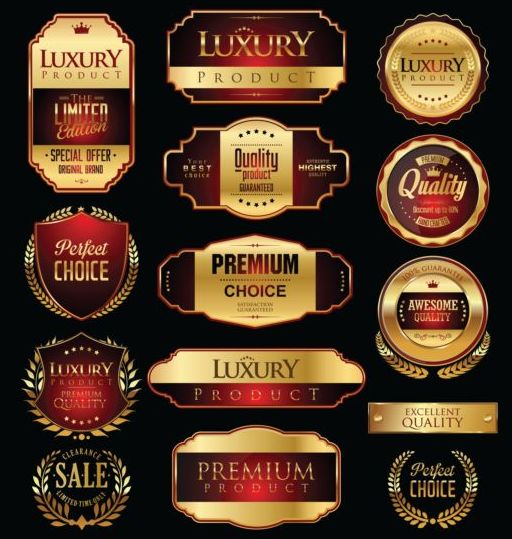 Golden with red luxury badges and labels vector