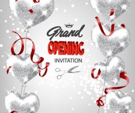 Grand poening invited card with heart balloon and ribbon vector 01