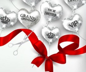 Grand poening invited card with heart balloon and ribbon vector 02