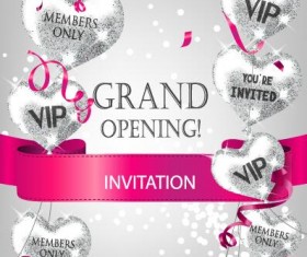 Grand poening invited card with heart balloon and ribbon vector 04