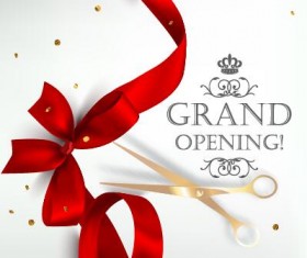 Grand poening invited card with red ribbon vector