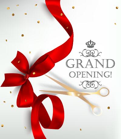 Grand poening invited card with red ribbon vector