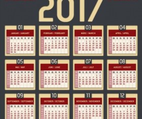Gray with red styles 2017 calendar vector