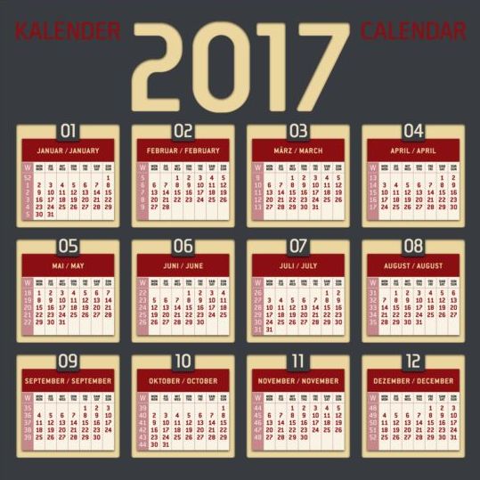 Gray with red styles 2017 calendar vector