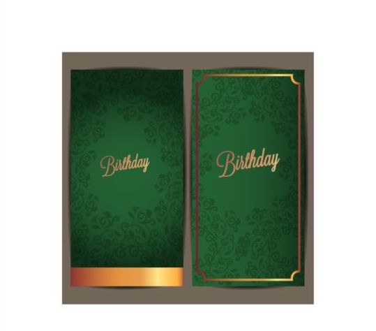 Green birthday invitation card vector 01