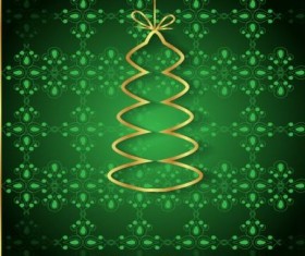 Green christmas background with golden xmas tree vectors