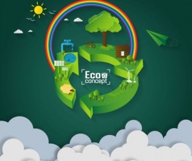 Green eco earth with paper cloud vector template 01