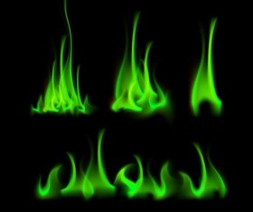Green fire flame vector set 02