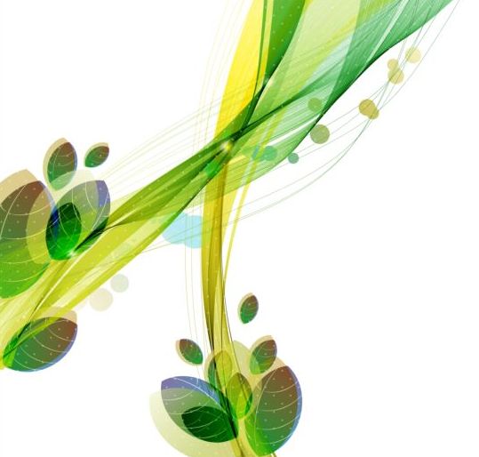 Green leaves with abstract wave background 01