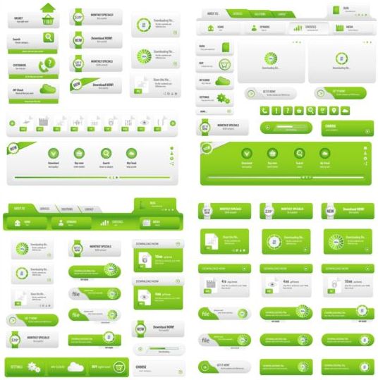 Green website template with button vector