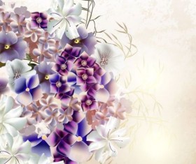 Grunge background with purple flowers vintage vector
