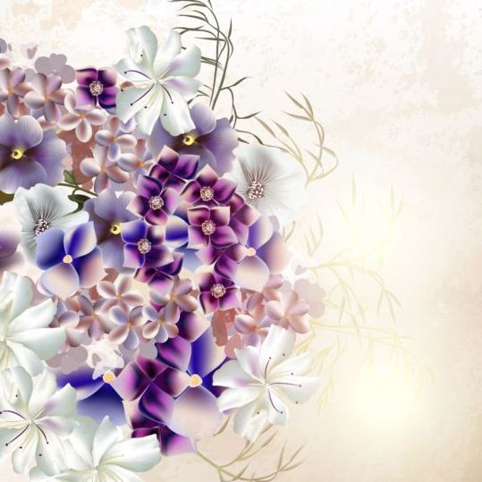 Grunge background with purple flowers vintage vector