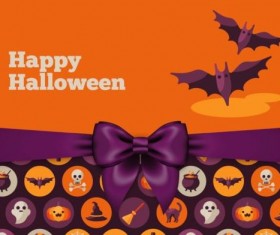 Halloween postcard with beautiful bow vectors 03