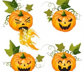 Halloween pumpkin with leaves vector