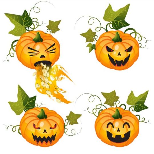 Halloween pumpkin with leaves vector