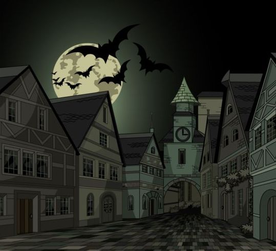 Halloween town street vector