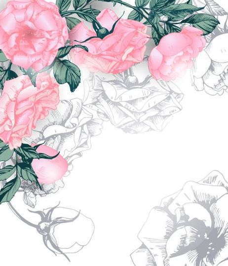 Hand drawn pink flower background vector 01