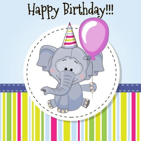Happy birthday card with cute elephant vector