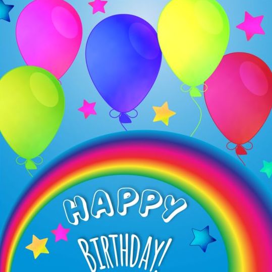 Happy birthday vector with balloon and rainbow 01