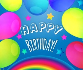 Happy birthday vector with balloon and rainbow 02