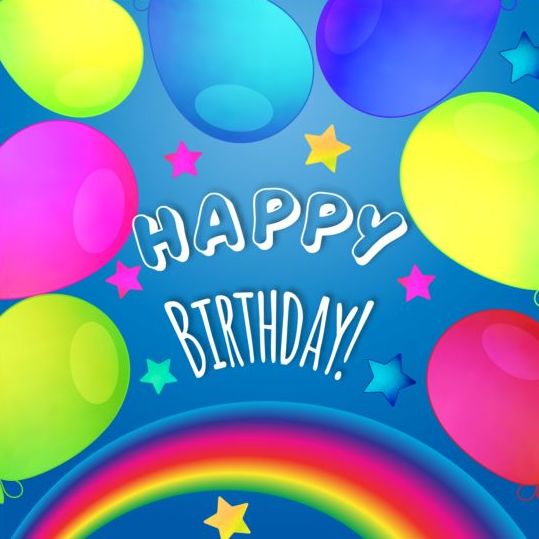 Happy birthday vector with balloon and rainbow 02
