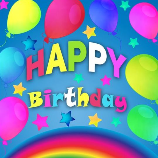 Happy birthday vector with balloon and rainbow 04