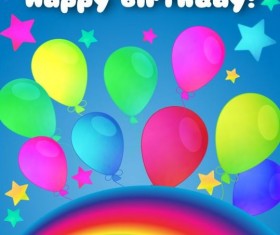 Happy birthday vector with balloon and rainbow 05