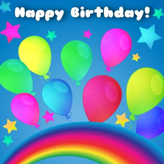 Happy birthday vector with balloon and rainbow 05