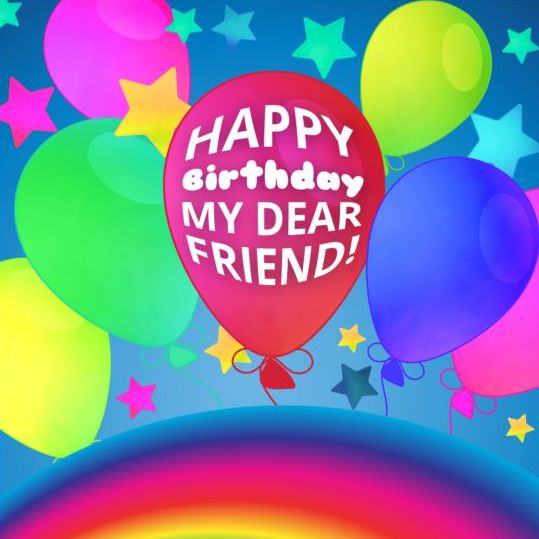 Happy birthday vector with balloon and rainbow 06
