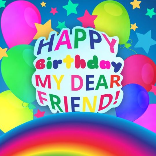 Happy birthday vector with balloon and rainbow 07