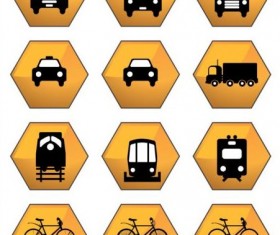 Hex transportation icons yellow vector