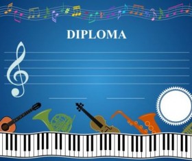Horizontal musical diploma template vector 01