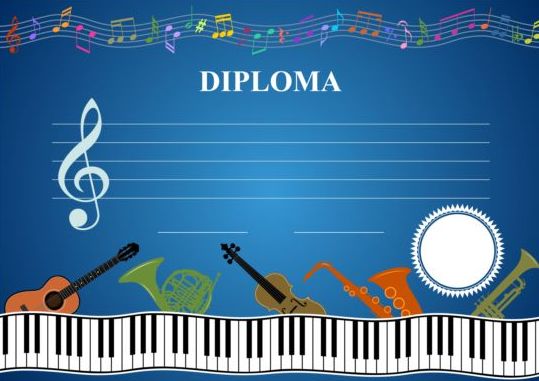Horizontal musical diploma template vector 01