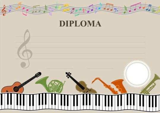 Horizontal musical diploma template vector 02