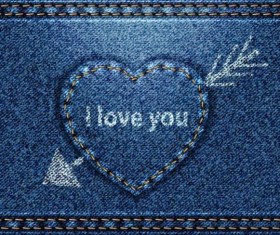 Jeans fabric background with heart vector 01