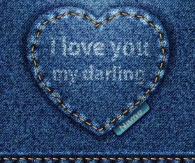 Jeans fabric background with heart vector 02