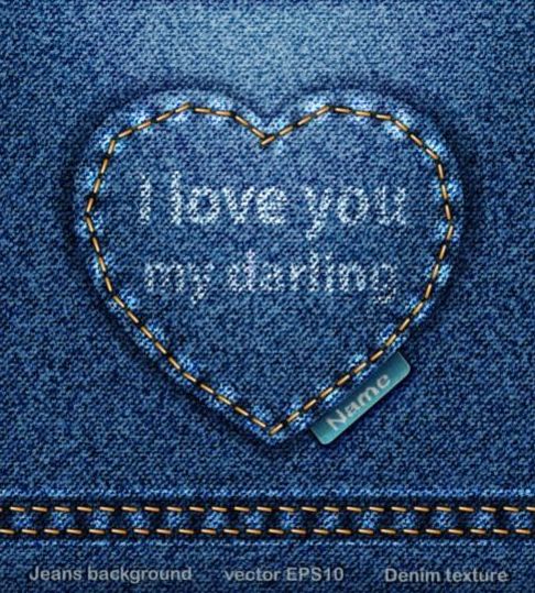 Jeans fabric background with heart vector 02