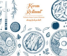 Korean restaurant menu hand drawn vector